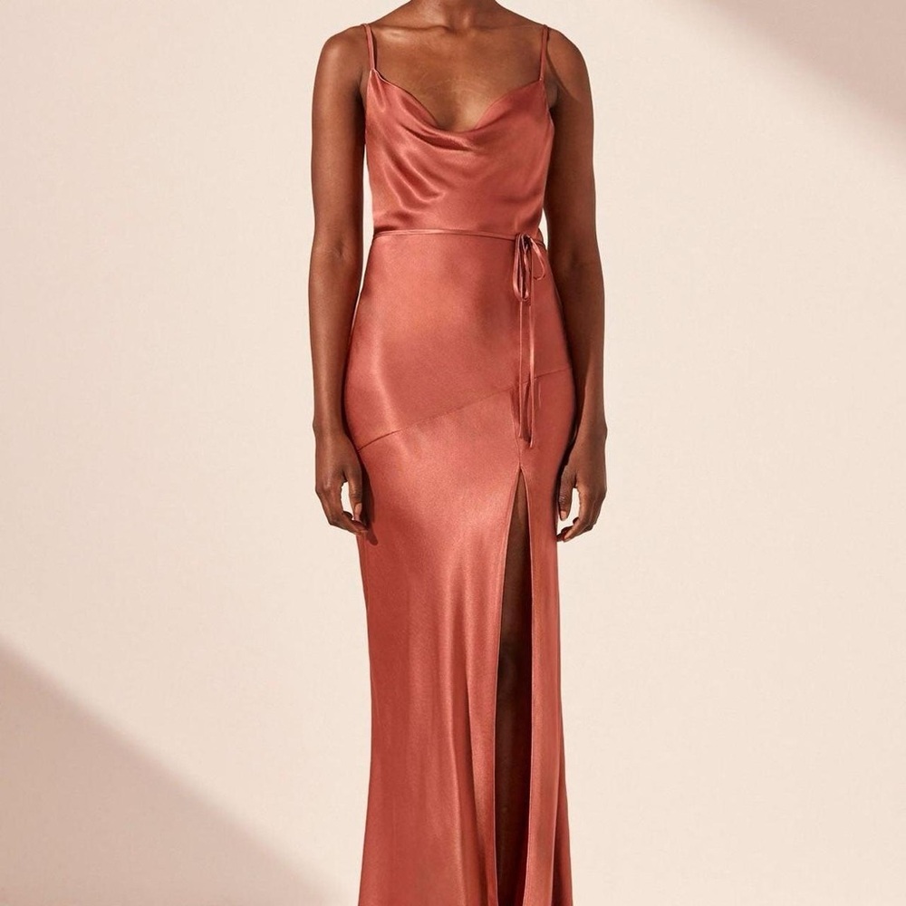 Shona Joy La Lune Bias Cowl Maxi Dress in Terracotta Size 12
